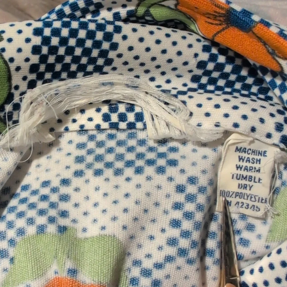 70s Mod Pointy Collar Women Shirt Groovy Green Blue‎ Orange Psychedelic Graphic - Picture 2 of 9